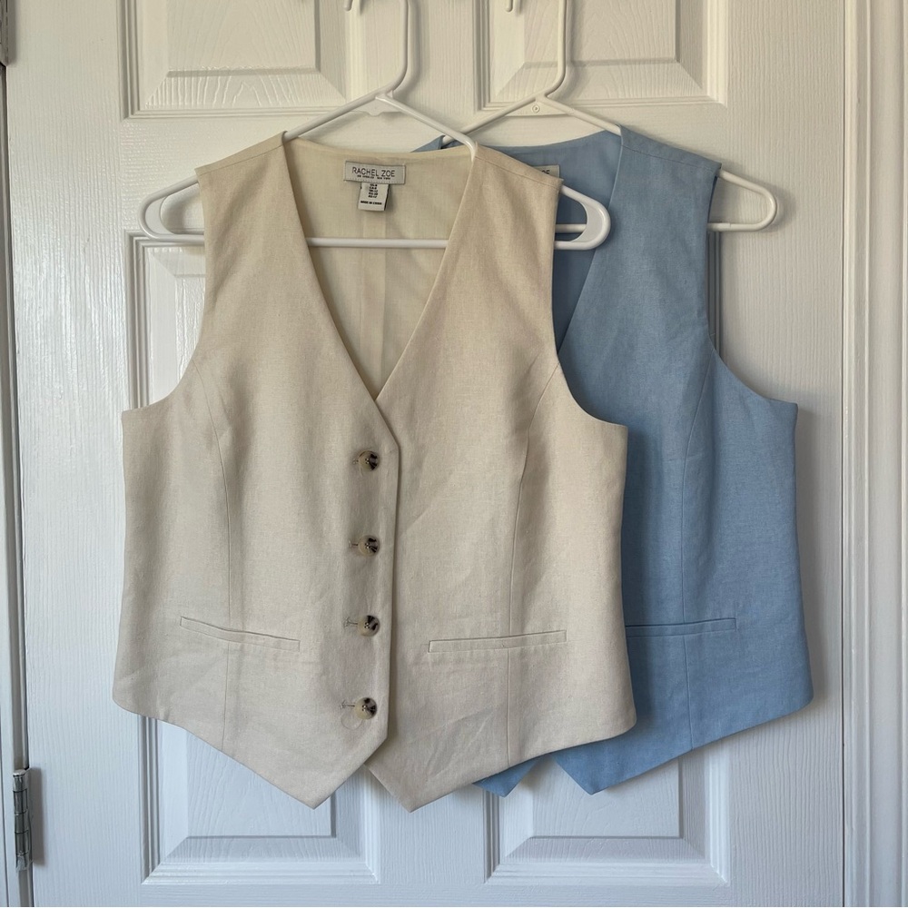 Beige and Blue Buttoned Vests